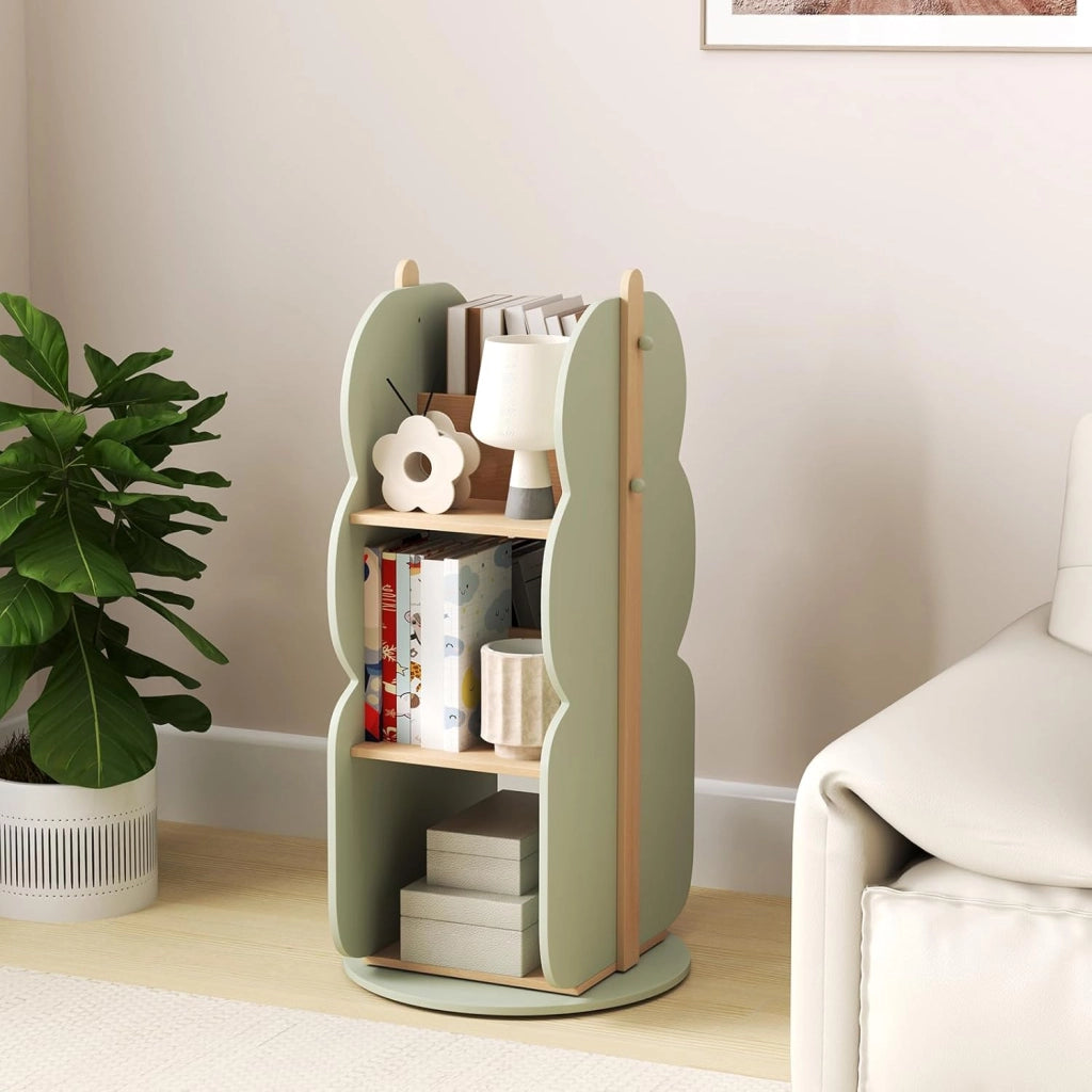 Scaffale Rotante per Bambini, Organizzatore per Giocattoli a 5 Ripiani, Mensola Girevole a 360° per Angolo, Scaffale da Terra per Camera dei Bambini Sala Giochi Asilo, 47,5x47,5x96 cm