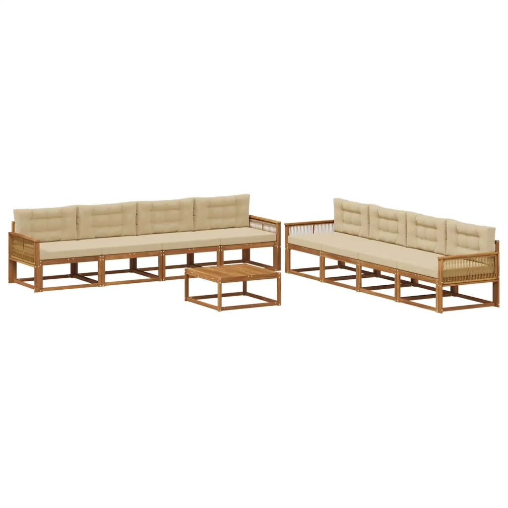 Set di divani da esterno con cuscino 9 pcs Naturale e Beige 3382451