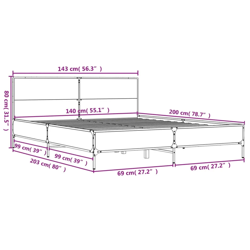 Giroletto-Struttura Letto Rovere Marrone 140x200cm in Legno Multistrato Metallo 828377