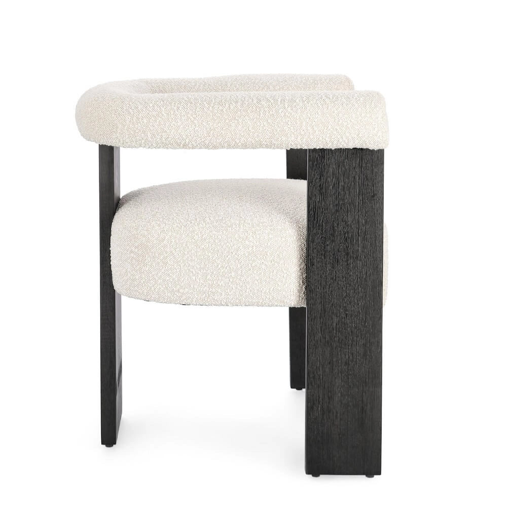 Sedia con Braccioli in Tessuto Bouclé e Struttura in Legno Nero - GORDON