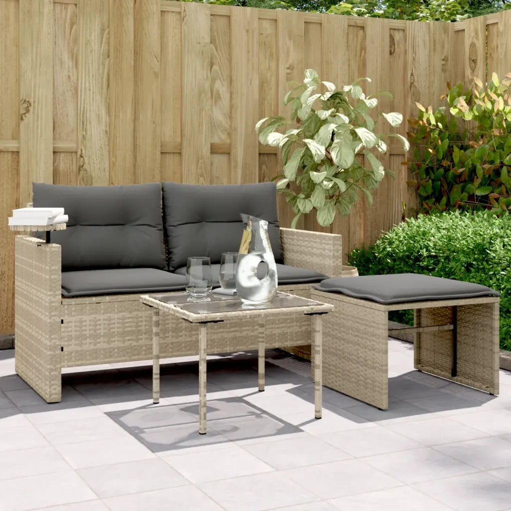 Set Divano da Giardino 3pz | Set Salotto da Giardino con Cuscini Grigio Chiaro Polyrattan