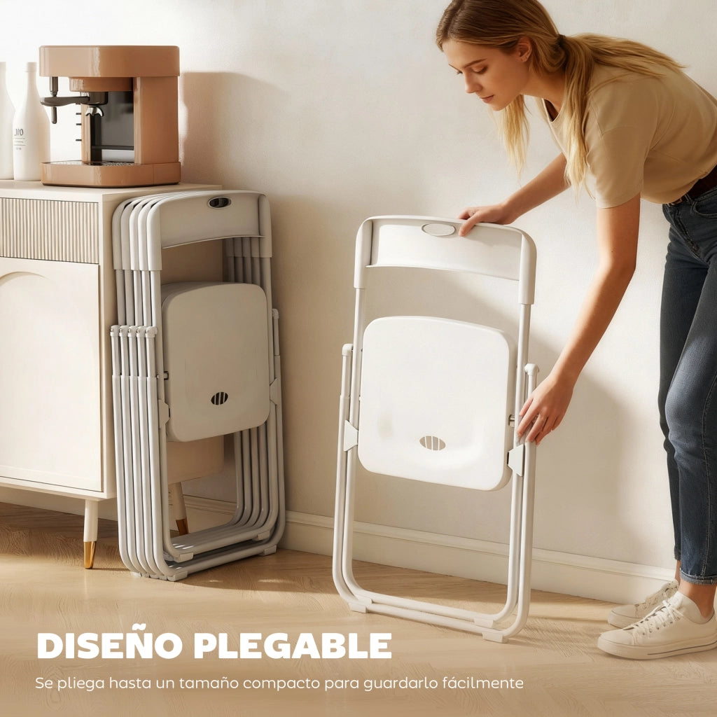 Set 6 Sedie Pieghevoli ¨C Zephmum ¨C Plastica Struttura in Acciaio Respaldo Curvo 48.5x47x75 cm Bianco