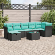 Set Divani da Giardino con Cuscini 8 pz Nero in Polyrattan