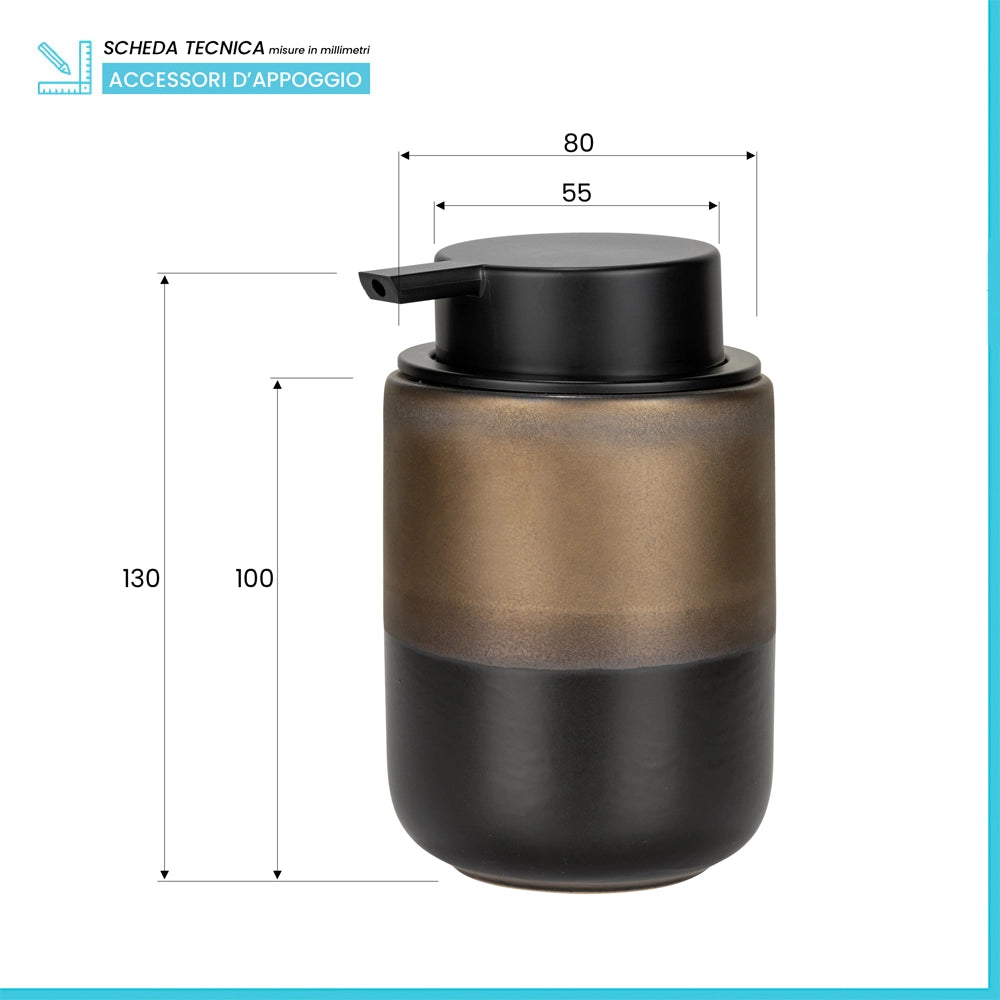 Dispenser sapone nero opaco e bronzo in ceramica Teos