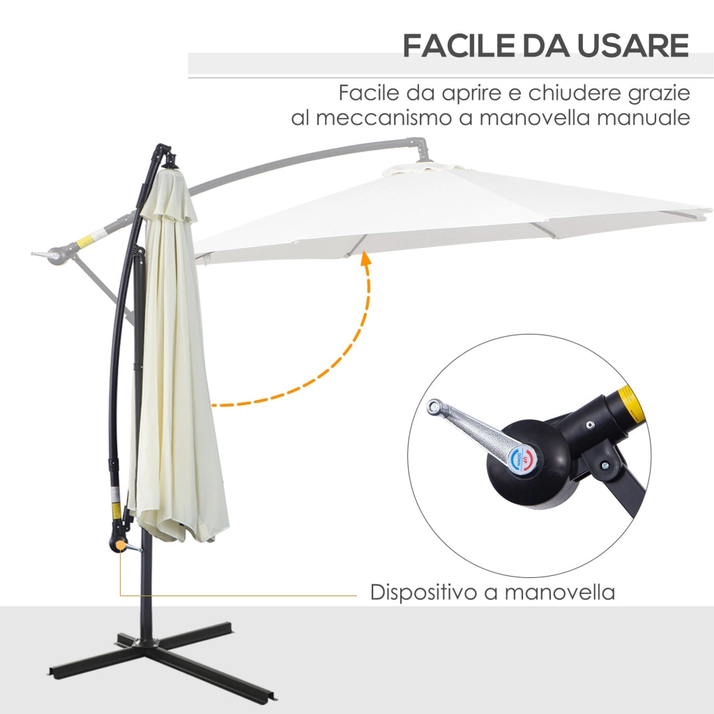 Ombrellone da Giardino Decentrato in Acciaio Ø3m  Bianco