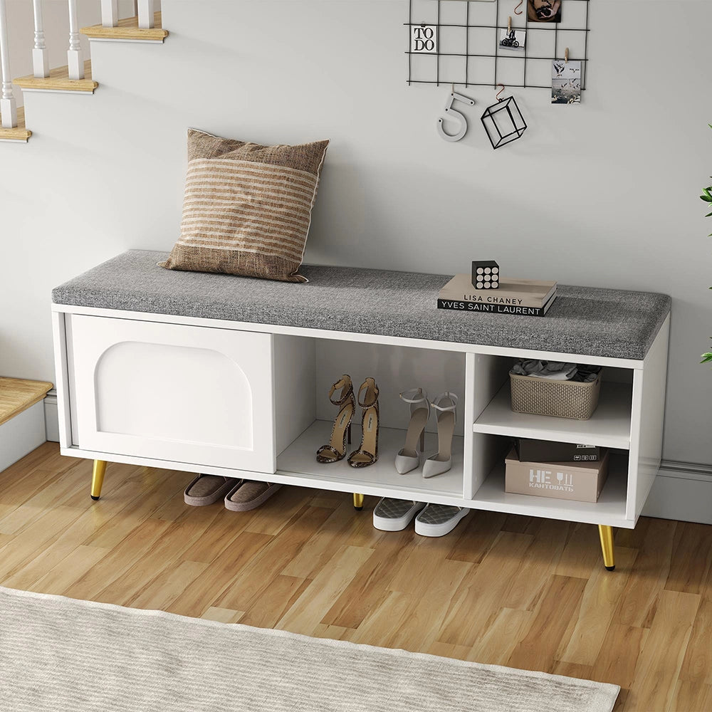 Panchina porta scarpe con seduta - Xylo - ripiani, bianco, L121xP35xH49 cm