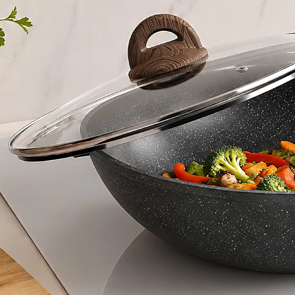 Set Pentole e Padelle Antiaderenti Induzione 10 Pezzi Marble con Wok Bistecchiera Casseruola Padella e Utensili Cucina Compatibile Gas Vetroceramica Piano Elettrico