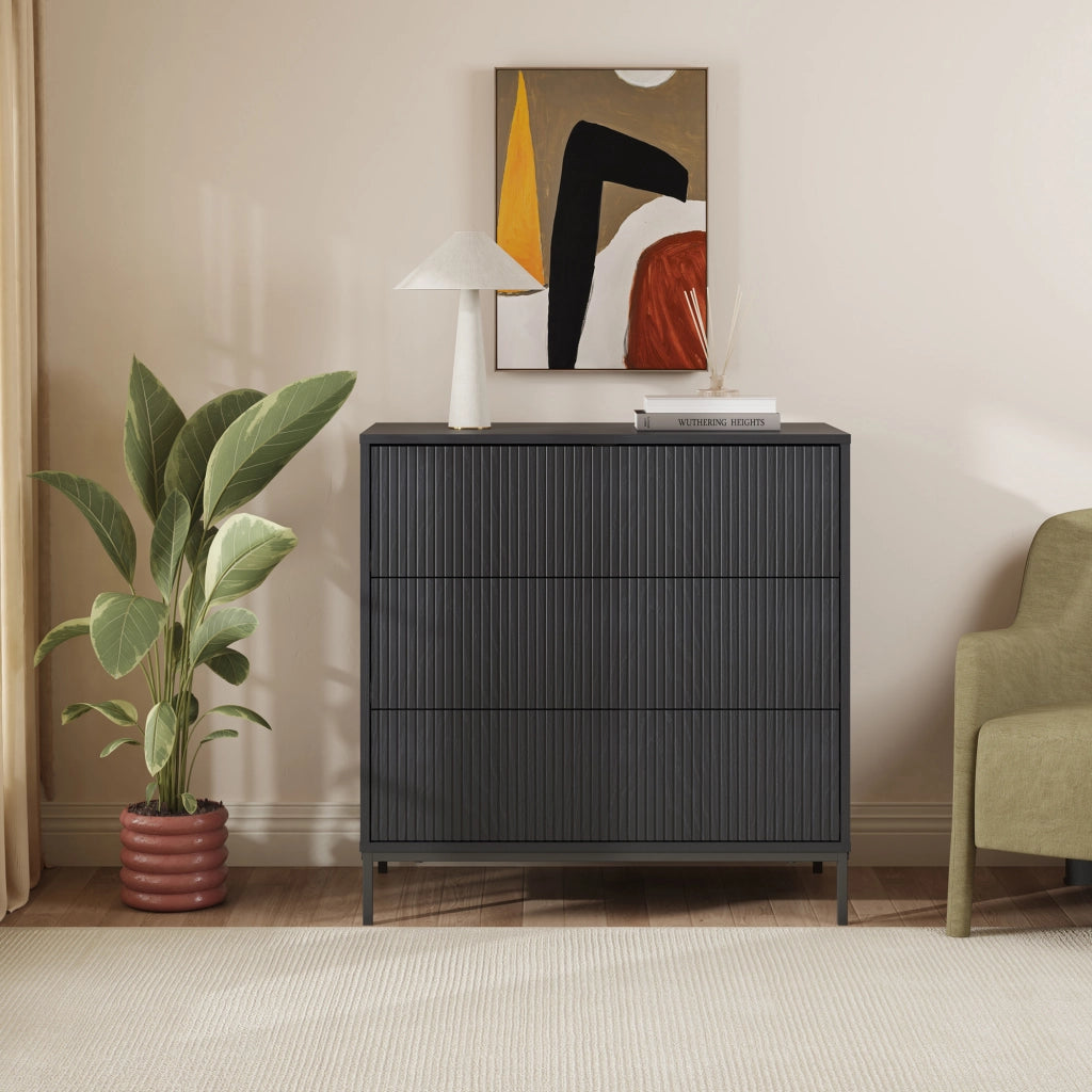 Cassettiera Nykapin Comò a 3 Cassetti 80 x 80 x 40 cm - Nero [en.casa]
