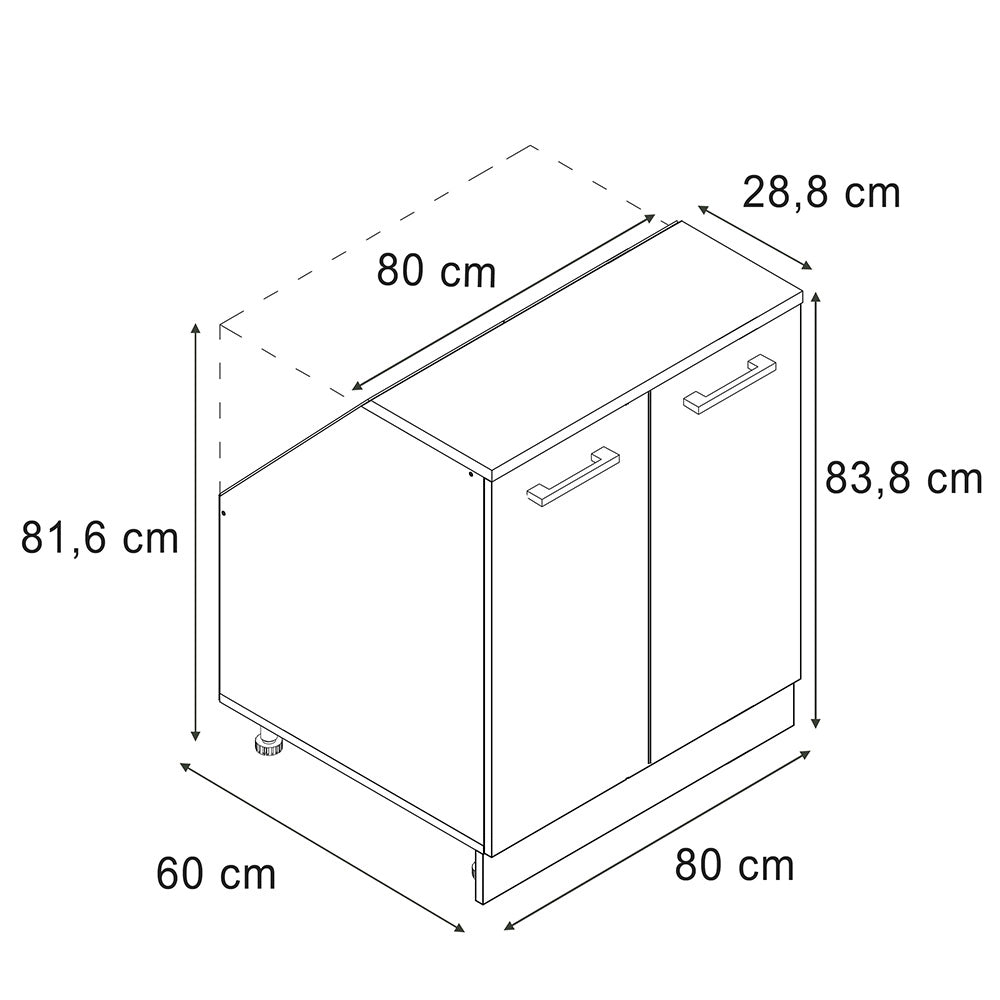 Mobile sottotetto Rion Grigio-blu/Antracite 80 x 83.8 cm con 2 porte, carcassa 60 cm profondità Vicco