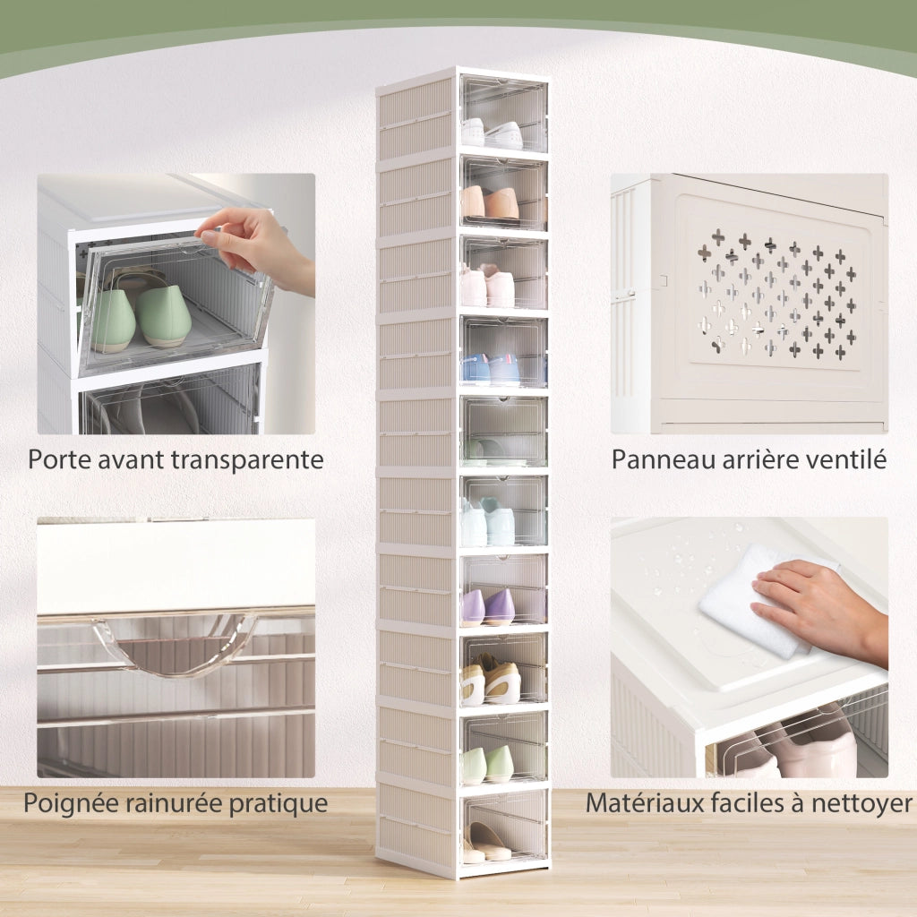 Scatole da scarpe pieghevoli in plastica impilabili con coperchi ¨C zephmum ¨C bianco, per taglia fino a 43
