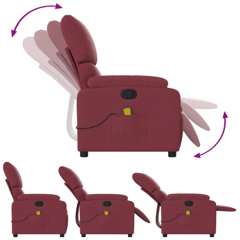 Divano Sedia-Poltrona Massaggiante Reclinabile Rosso Vino in Tessuto 662834
