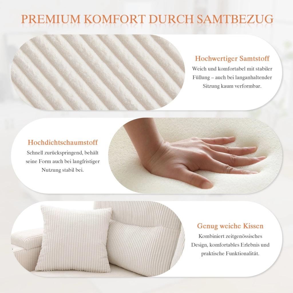 DIVANO 4 posti con doppia chaise longue 272x136x86 cm in corduroy beige