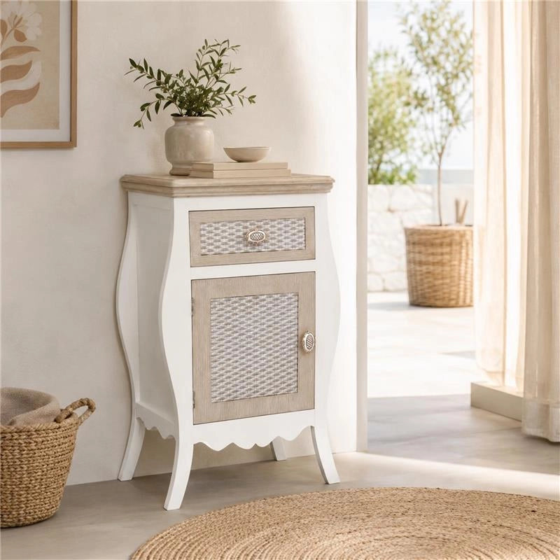 CHARM COMODINO CON CASSETTO E ANTA 48 X 34 X 77 CM COLORE BIANCO E CREMA