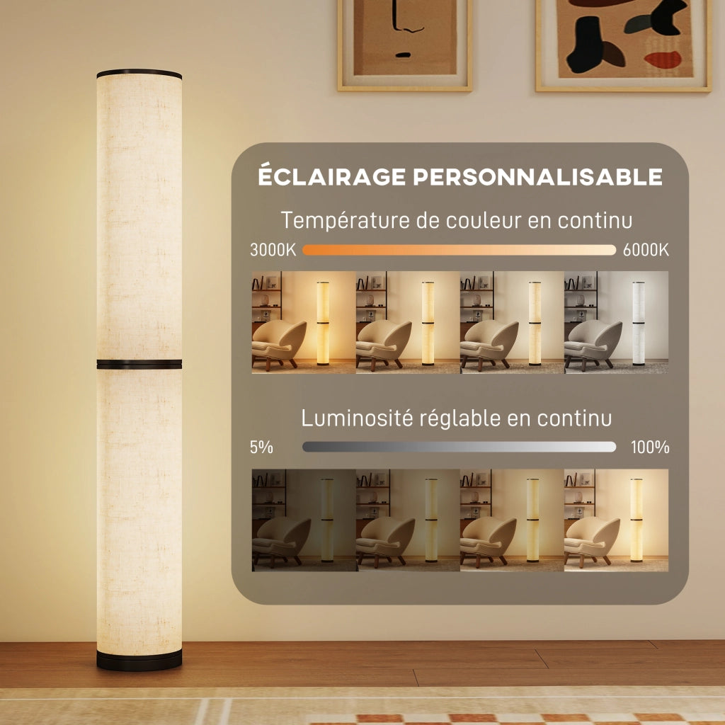 Lampada da terra LED ¨C zephmum ¨C Beige 20x135 cm con telecomando