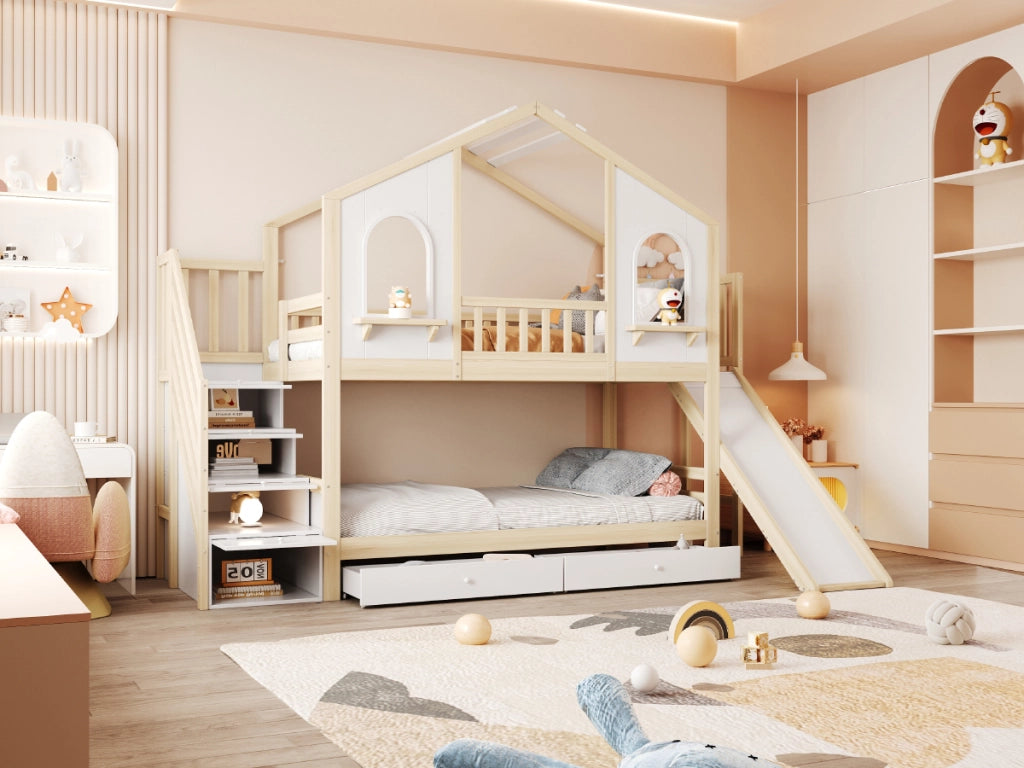 letto a castello legno naturale bianco 90 x 200 cm