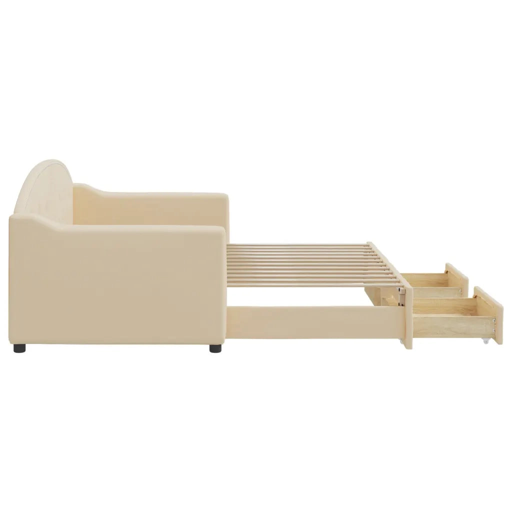 Divano Letto Estraibile con Cassetti Crema 80x200 cm in Tessuto