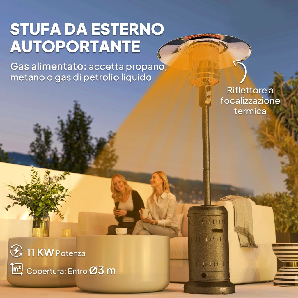 Stufa a Fungo a Gas Propano 82x82x223 cm Accensione Piezoelettrica e Spegnimento Automatico Marrone Scuro