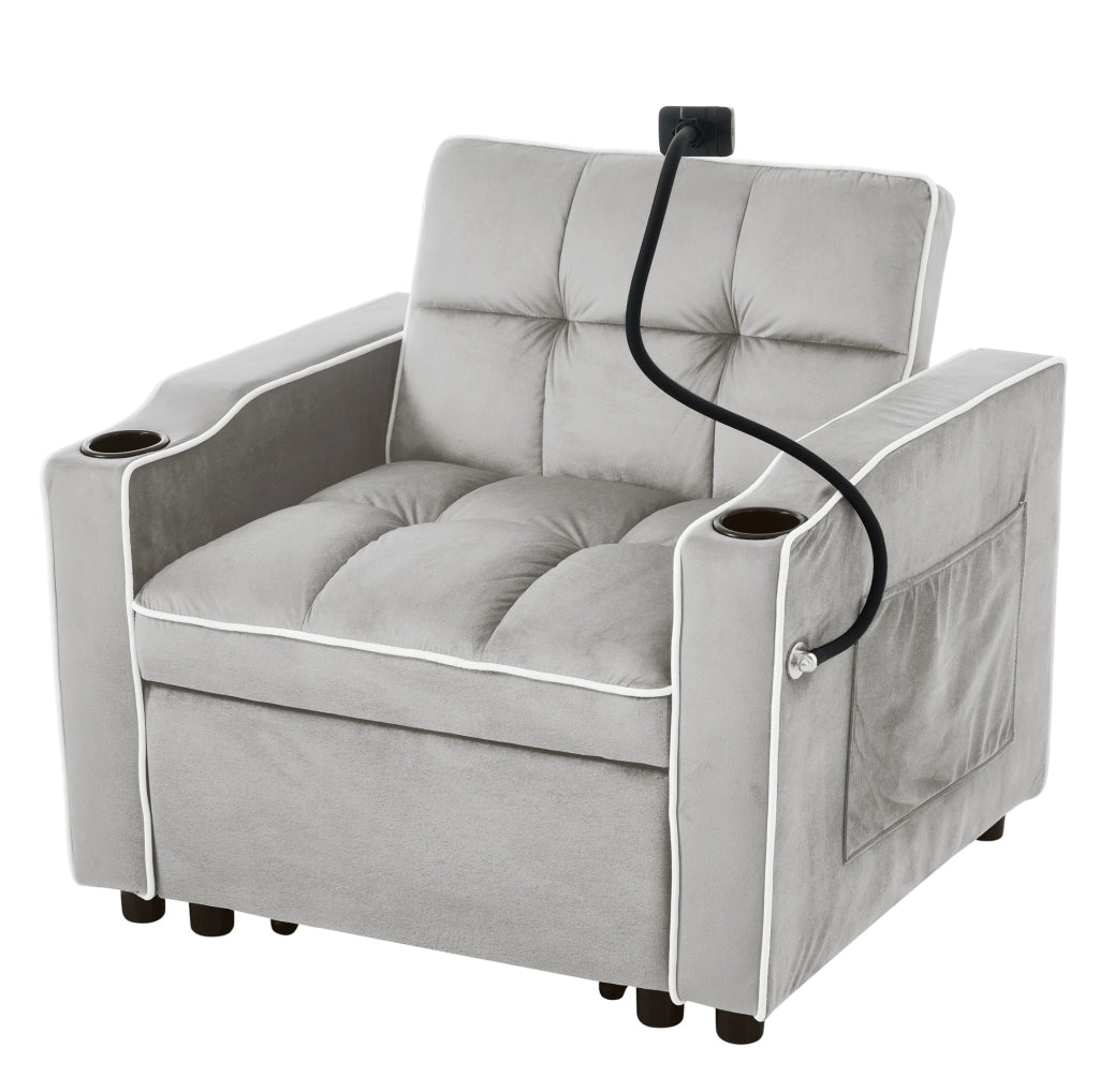 Divano letto singolo 3 in 1 estraibile 83 x 167 x 76 cm; grigio antico bianco