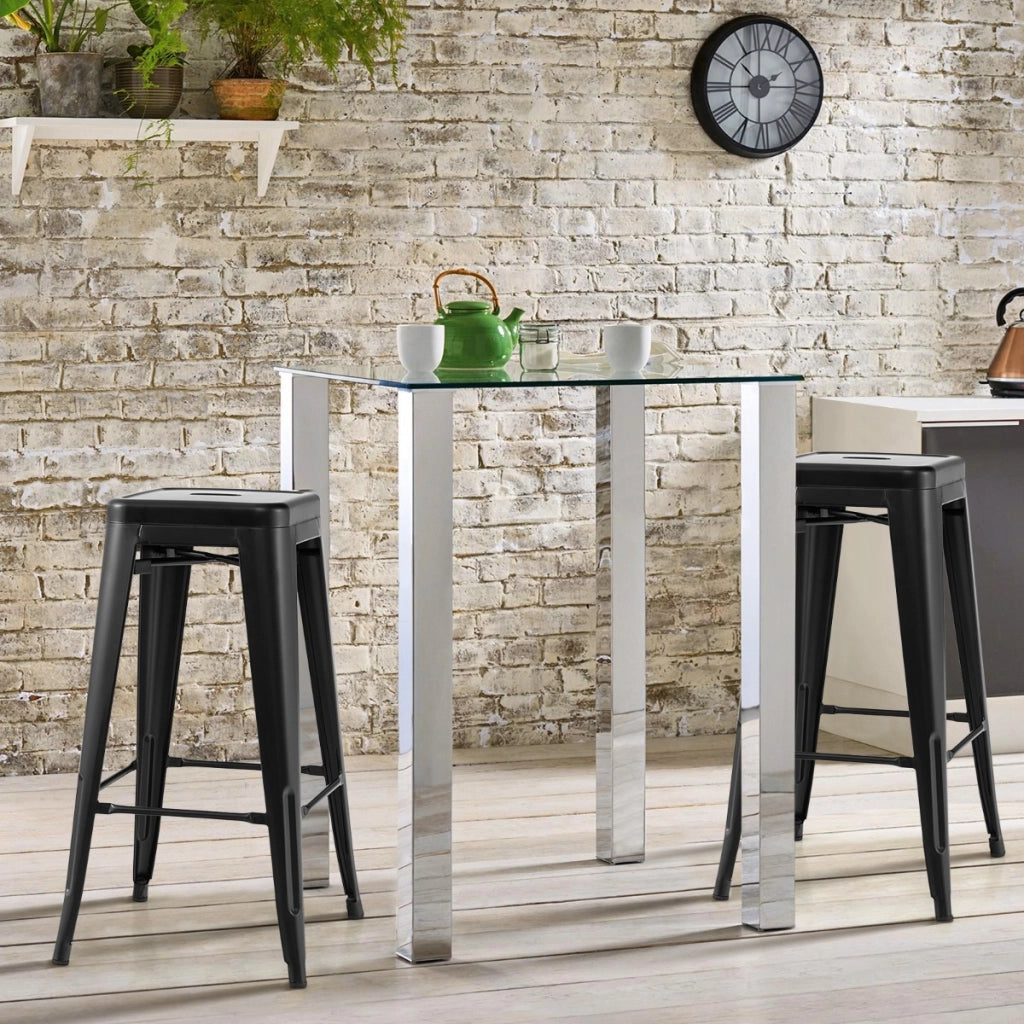 Set di 4 sgabelli da bar alti 76cm con poggiapiedi piedini in gomma, Sgabelli impilabili per cucina bar Nero-Sgabelli da bar