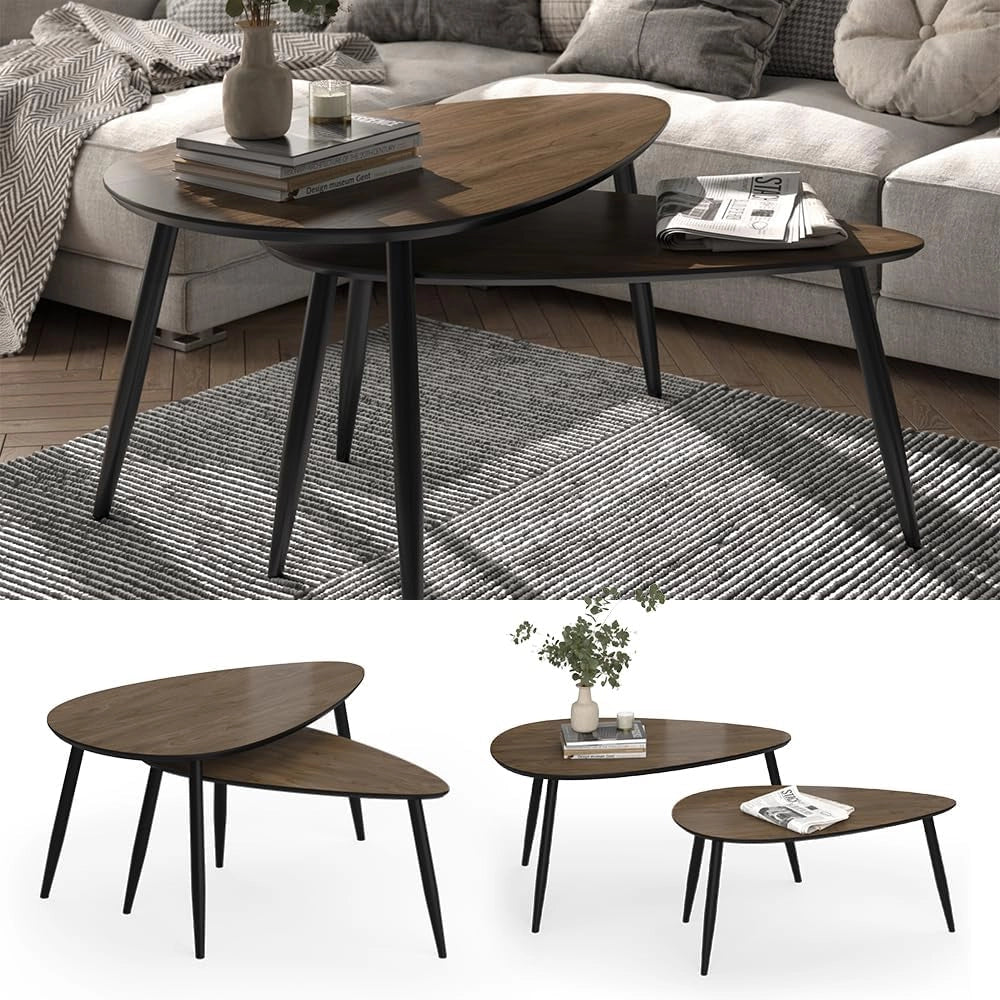 Set di tavolini Veyo, Noce/nero, 98 x 60 cm Set, 2 parti, per un utilizzo flessibile come superficie d’appoggio o tavolino aggiuntivo