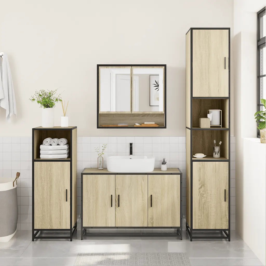 Set Mobili da Bagno 4 pz Rovere Sonoma in Legno Multistrato 3301221
