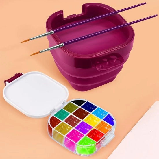 Palette di vernice con pennello pieghevole - Portatile e multifunzionale - 16 pozzi