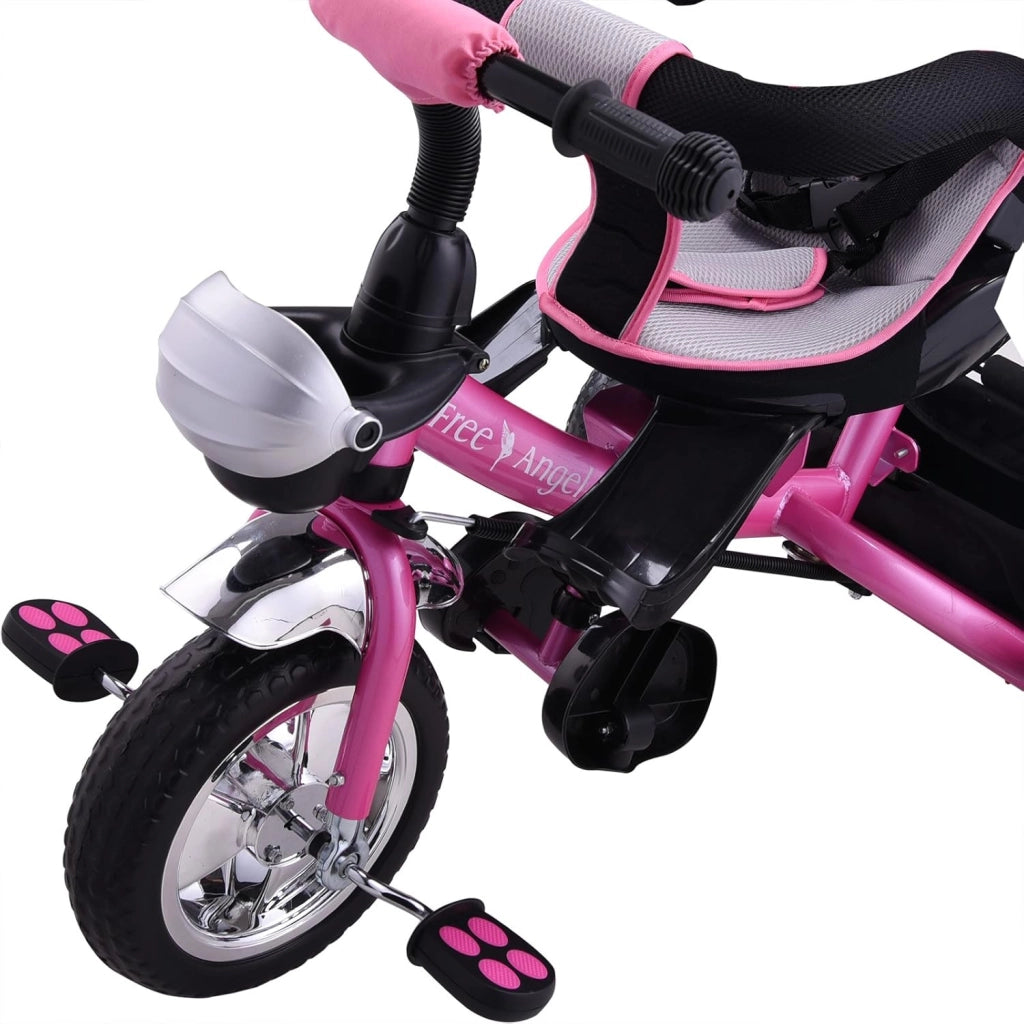 Triciclo 4in1 per Bambini da 1 Anno Passeggino con Maniglione Biciletta Bimbi Neonato Cappottina Cintura Bici a Tre Ruote Copertura Pioggia