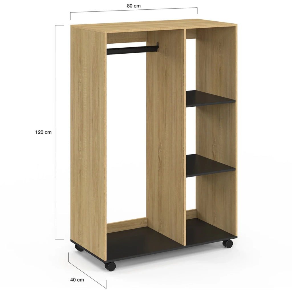IDMarket - Armadio RACHEL 80 x 40 x 120 cm su rotelle, faggio e nero