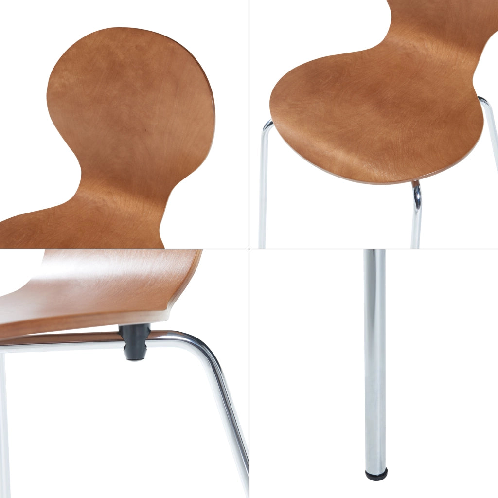 Set di 4 Sedie da Sala ETNE Impilabili - color Noce / Cromato [en.casa]