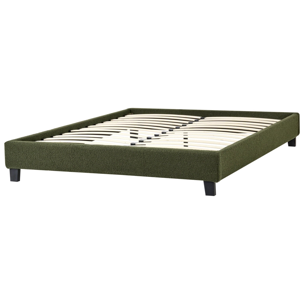 Letto matrimoniale in bouclé verde scuro con rete a doghe 140 x 200 cm stile moderno