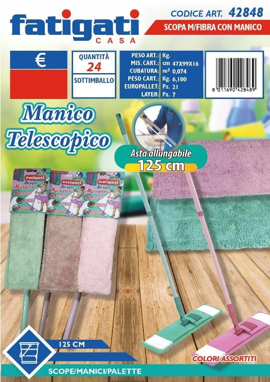1 Pezzo Scopa in Microfibra con Manico Telescopico 125 cm Vari Colori