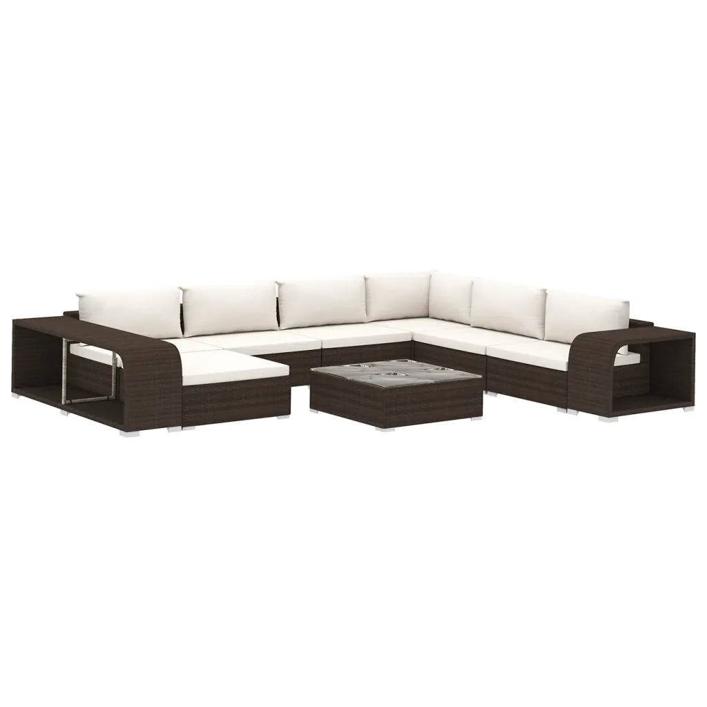 Set Divani da Giardino 10 pz con Cuscini in Polyrattan Marrone 48307