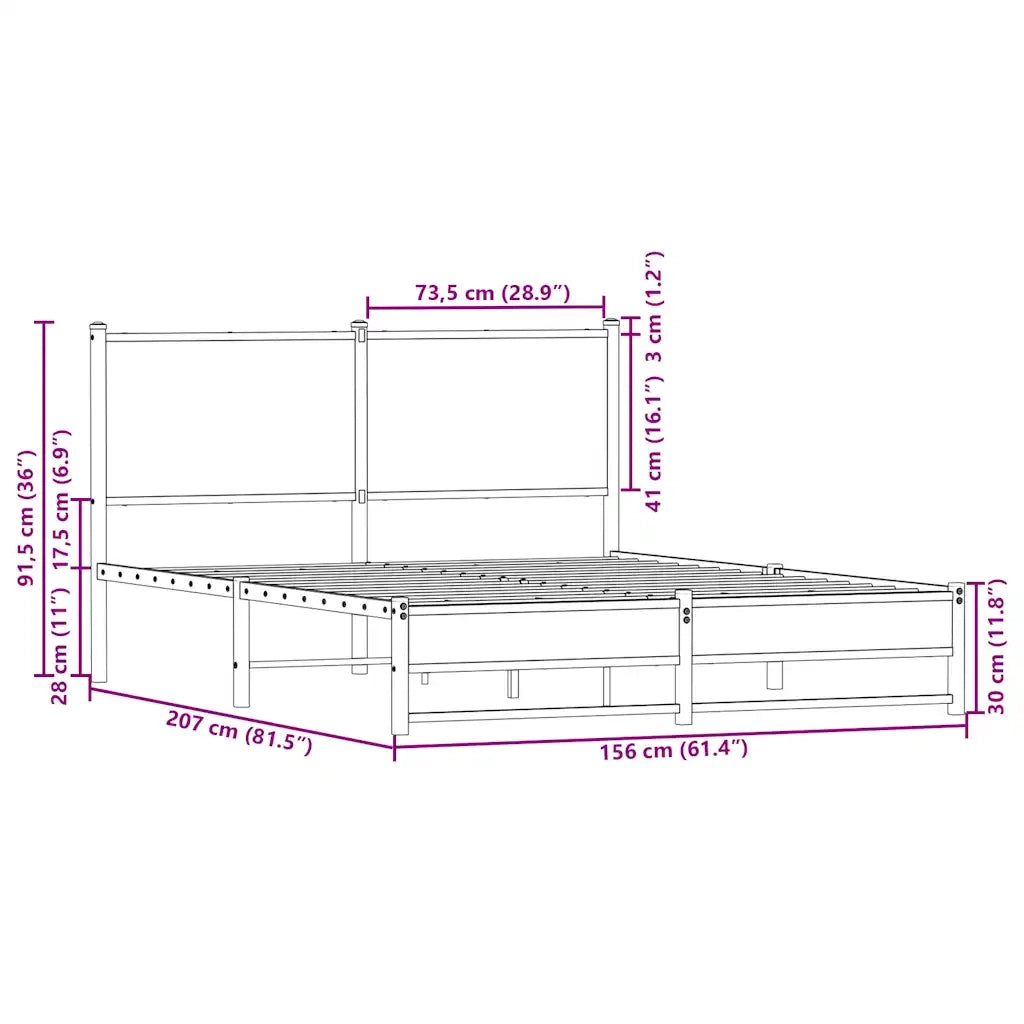 vidaXL Giroletto senza Materaso in Metallo Rovere Sonoma 150x200 cm