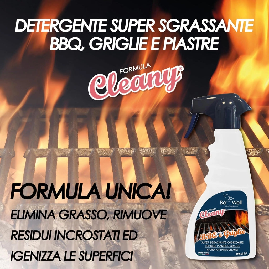 Cleany Detergente Super Sgrassante Spray per BBQ, Piastre e Griglie, Sgrassatore Super per Barbecue, 500 ml, Made in Italy