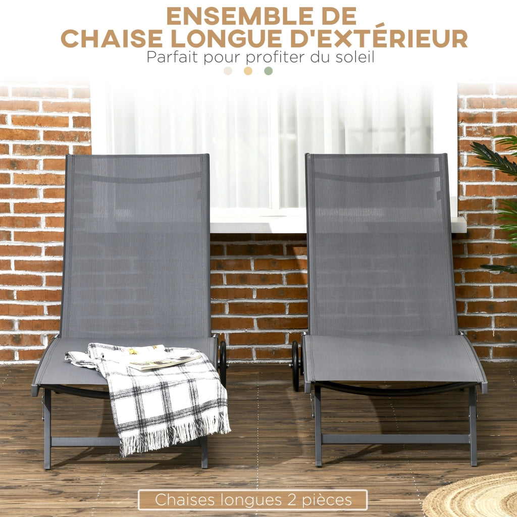 Lettino da sole pieghevole in alluminio con textilene ¨C zephmum ¨C 2 pezzi grigio scuro