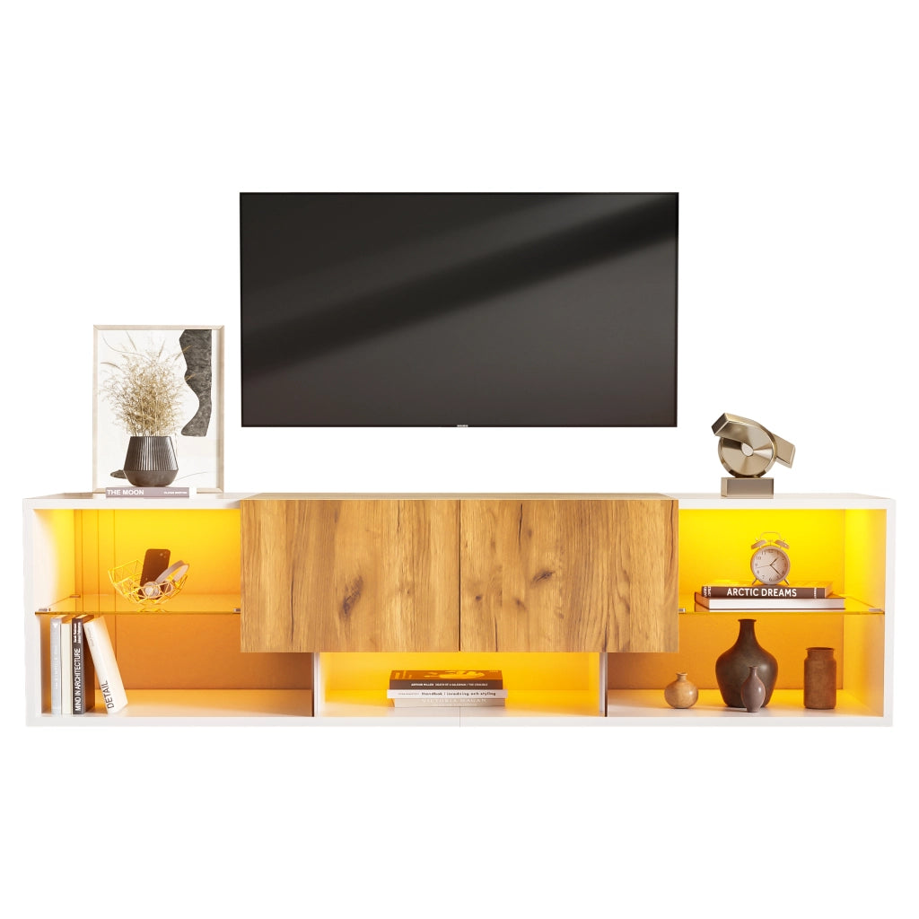 Cassettiera TV 160 cm in truciolare con finitura Rovere Naturale e Bianco Antico