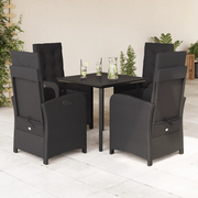 Set da Pranzo da Giardino 5 pz Nero con Cuscini in Polyrattan 3212536