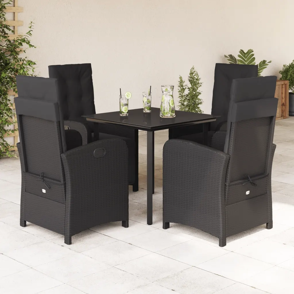 Set da Pranzo da Giardino 5 pz Nero con Cuscini in Polyrattan 3212536