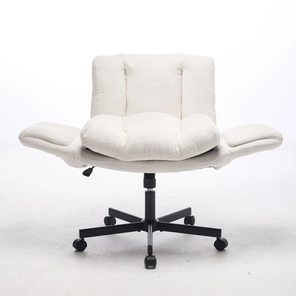 Sedia da ufficio girevole, tessuto chenille, braccioli regolabili, schienale imbottito, beige