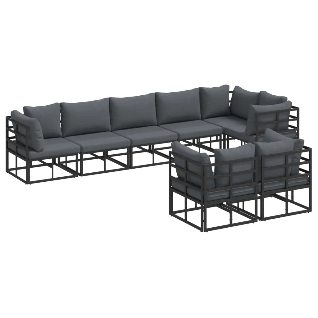 Set Divano da Giardino con cuscino 8 pcs Nero Alluminio 3378888