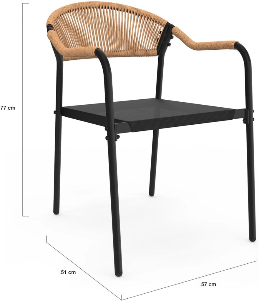 Set di 4 sedie da giardino MADEIRA: metallo, corda e textilene nero e rattan chiaro