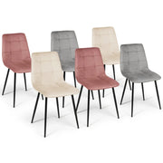 IDMarket - Set di 6 sedie MILA in velluto pastello misto rosa x2, grigio chiaro x2 e beige x2