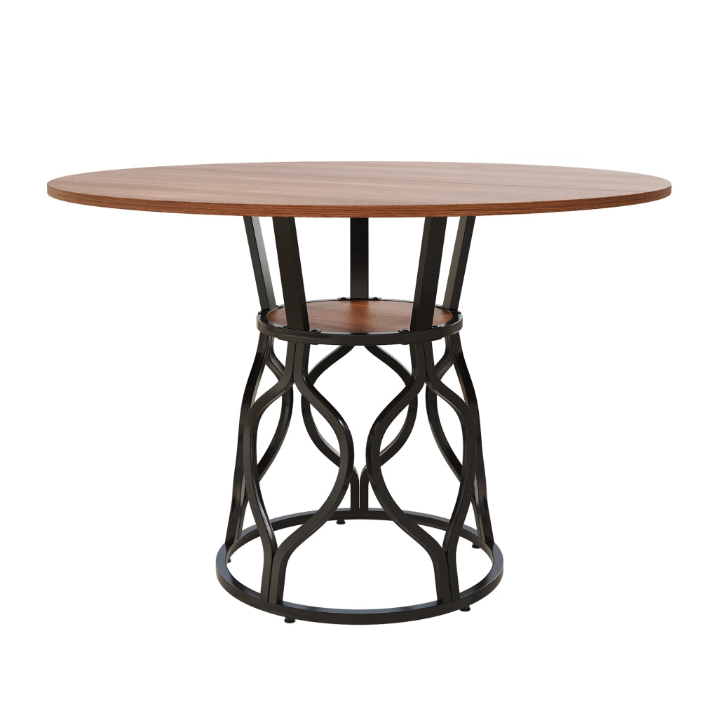TAVOLO Rotondo 100x100x75 cm MDF Effetto Noce e Nero con ripiano