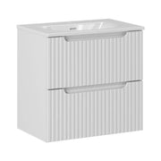 Set bagno sospeso VANO bianco 60cm: mobile sottolavabo con cassetti scanalati + lavabo incassato bianco