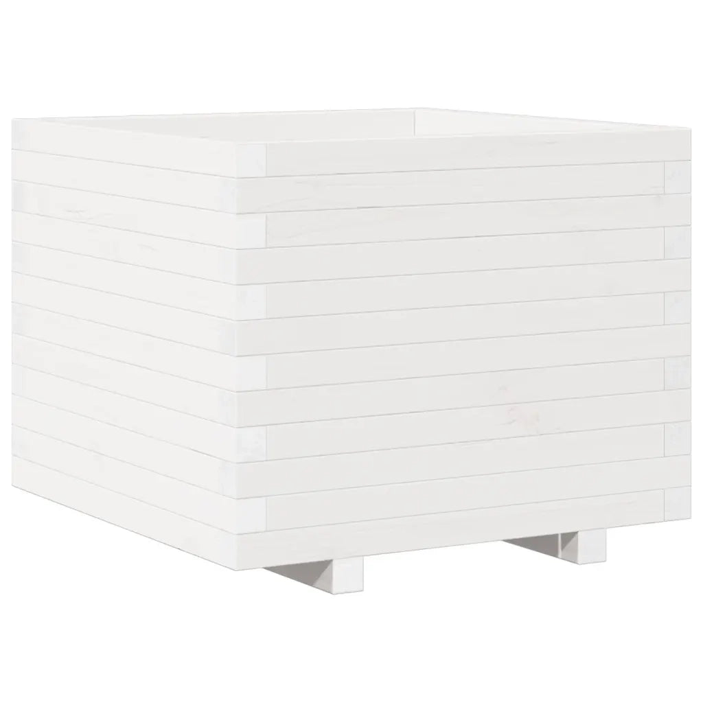 Fioriera da Giardino Bianca 60x60x49,5cm Legno Massello di Pino
