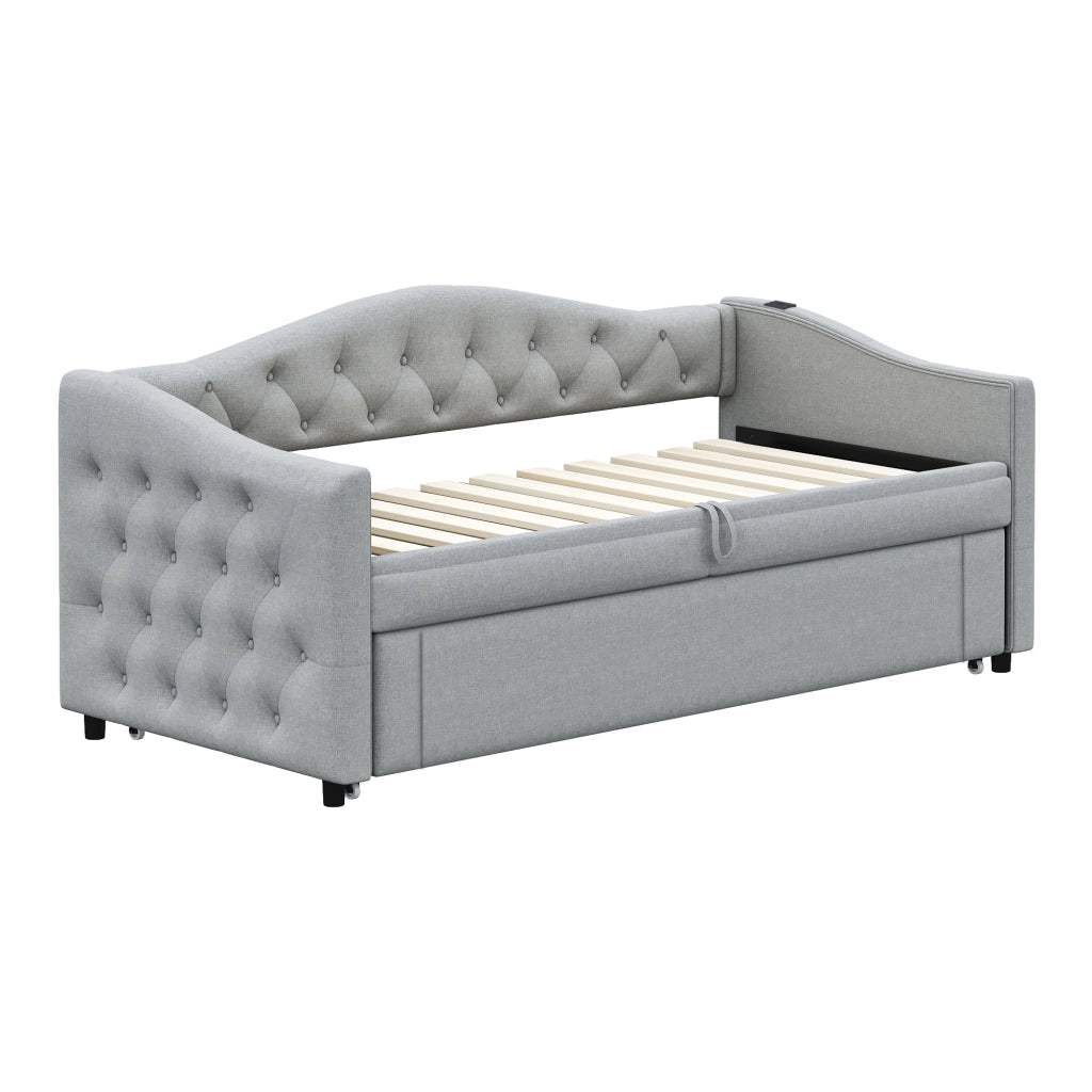 DESMIU Divano Letto 90 × 200 cm 1 posto con USB, senza materasso, in lino, grigio