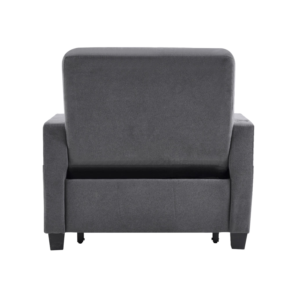Poltrona letto 3 in 1 con schienale regolabile, porta USB, porta bicchieri e tasca laterale, grigio scuro 74 × 87 × 84 cm