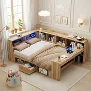 Letto Singolo Contenitore in Legno con LED, Cassetti e Scrivania ¨C MINIMAL ¨C 140x200