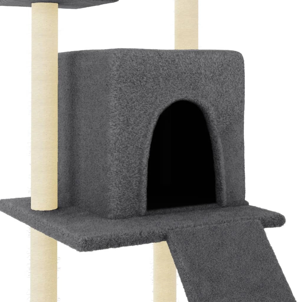 Tiragraffi per gatti torre per arrampicata giocattolo piattaforma per arrampicata con tiragraffi in sisal scuro 110 cm grigio 02_0022642