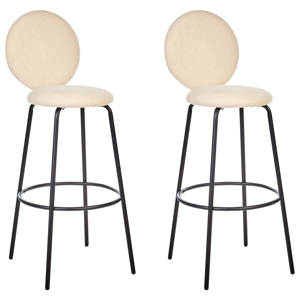 Set di 2 sedie da bar bouclé beige chiaro con gambe in acciaio e schienale rotondo soggiorno salotto